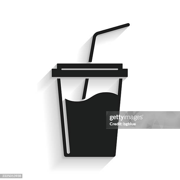 cup with straw. icon with long shadow on white background - milkshake isolated stock illustrations