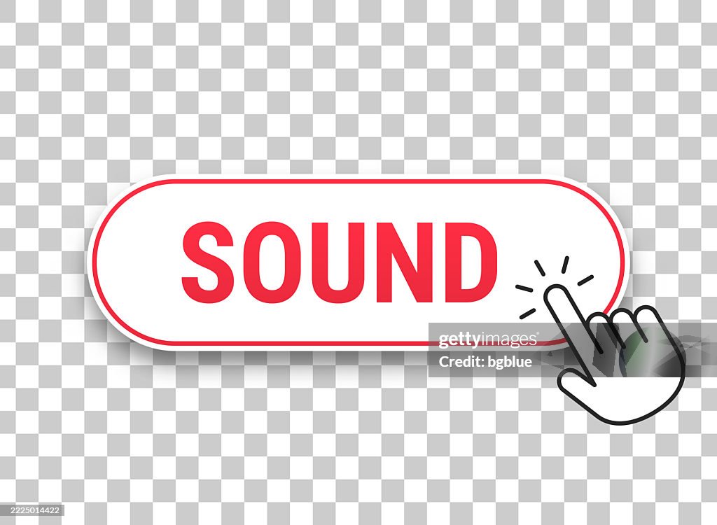 Sound 3d Click Web Button With Hand Cursor On Blank Background High-Res ...