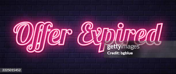 offer expired - glowing neon text on brick wall background - auction background stock illustrations