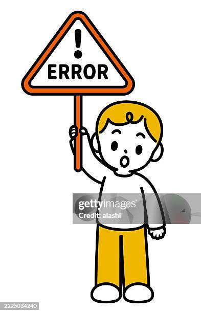 A Cute Boy Holding Up An Error Sign Looks At The Viewer Front View ...