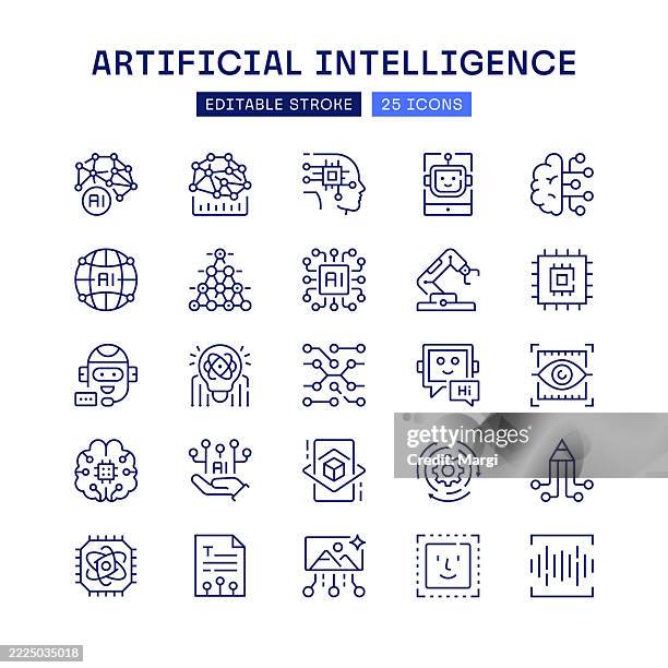 artificial intelligence line icon set - internet of things vector stock illustrations
