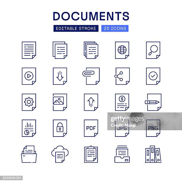 dokumente symbole linie icon set - miteinander verbunden stock-grafiken, -clipart, -cartoons und -symbole