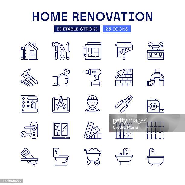 home renovation symbols line icon set - construction services stock illustrations