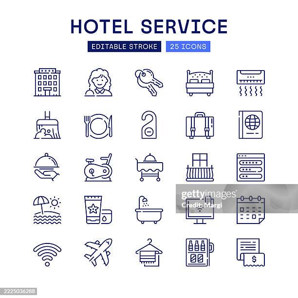 hotel service symbols line icon set - room service stock illustrations