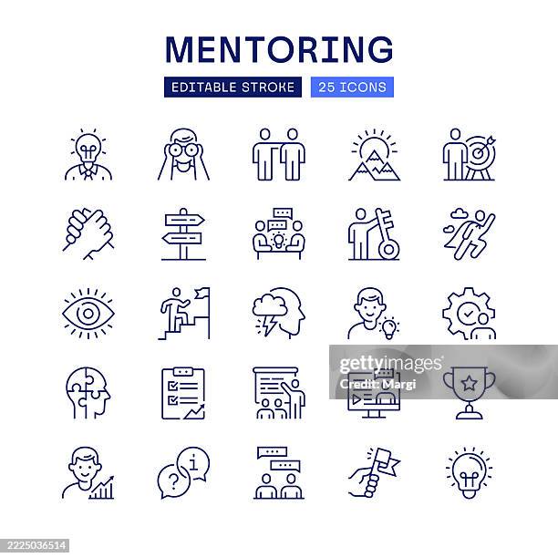 mentoring-symbole, linien-icon-set - auszubildender stock-grafiken, -clipart, -cartoons und -symbole