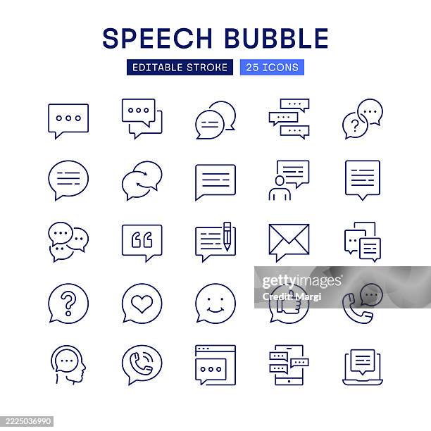 ilustrações de stock, clip art, desenhos animados e ícones de speech bubble symbols line icon set - feedback comunicação
