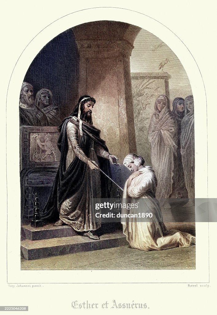Esther and Persian king Ahasuerus, Old Testament, Bible Religious illustration
