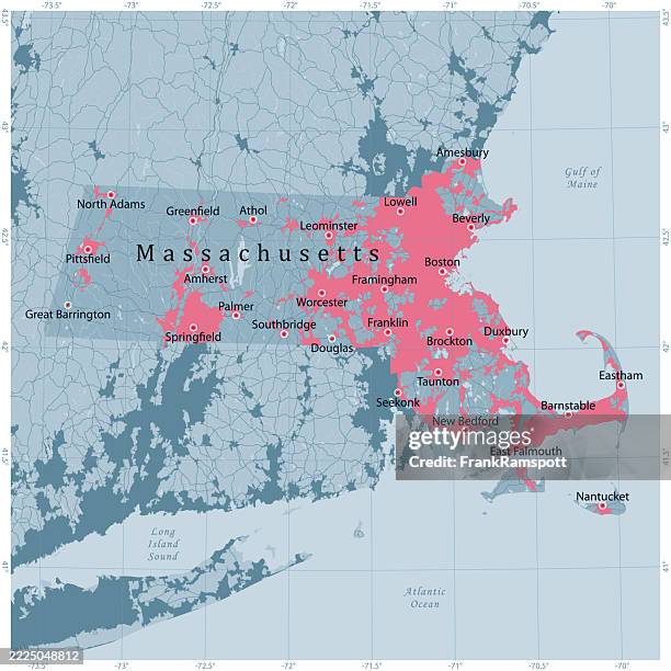 massachusetts us state vector road map grey - amherst massachusetts stock illustrations
