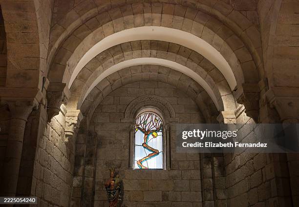 stained glass window in the corticela chapel of santiago de compostela cathedral - circa 12th century stock pictures, royalty-free photos & images