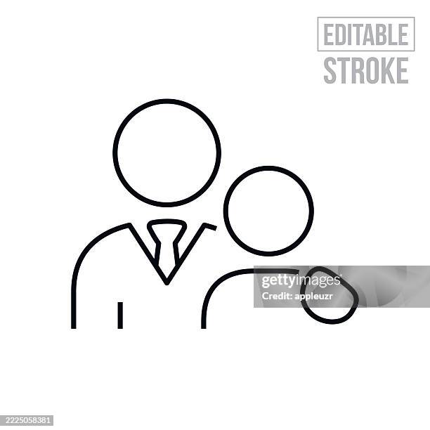 pediatrician with his hand on a young patients shoulder thin line icon - editable stroke - two doctors stock illustrations