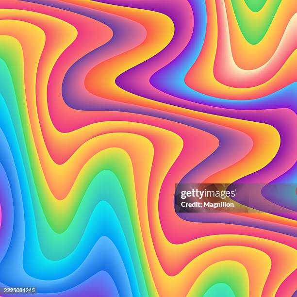 psychedelic wavy gradient background with vibrant rainbow colors, abstract vector pattern - psychedelic pattern stock illustrations