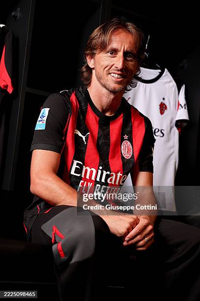 New AC Milan player Luka Modric is seen during his first photoshoot with the club at Casa Milan on July 14, 2025 in Milan, Italy.