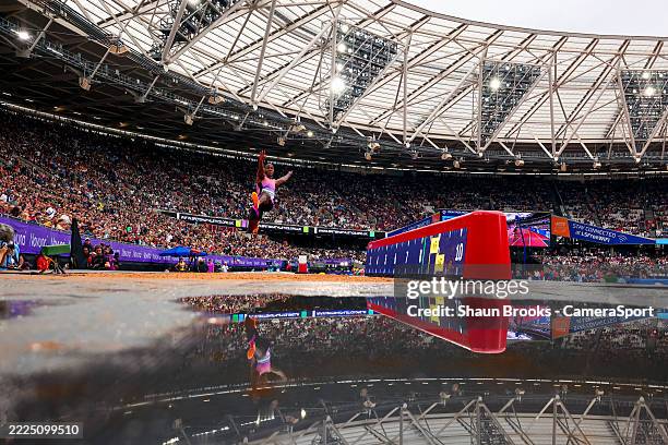 Wayne Pinnock in action in the mens long jump during the Novuna London Athletics Meet, part of the 2025 Diamond League at London Stadium on July 19,...