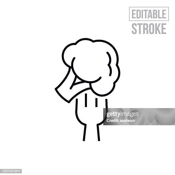 broccoli on a fork thin line icon - editable stroke - cooked broccoli stock illustrations
