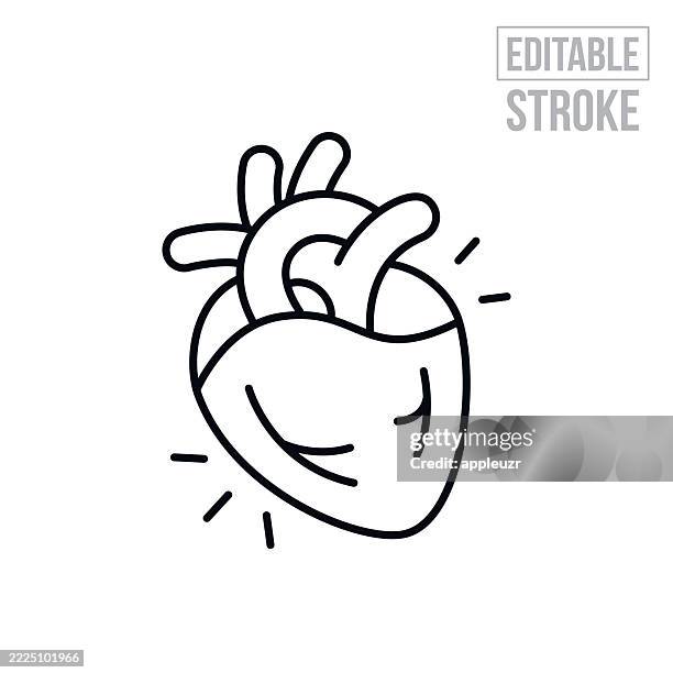ilustrações de stock, clip art, desenhos animados e ícones de human heart thin line icon - editable stroke - aorta