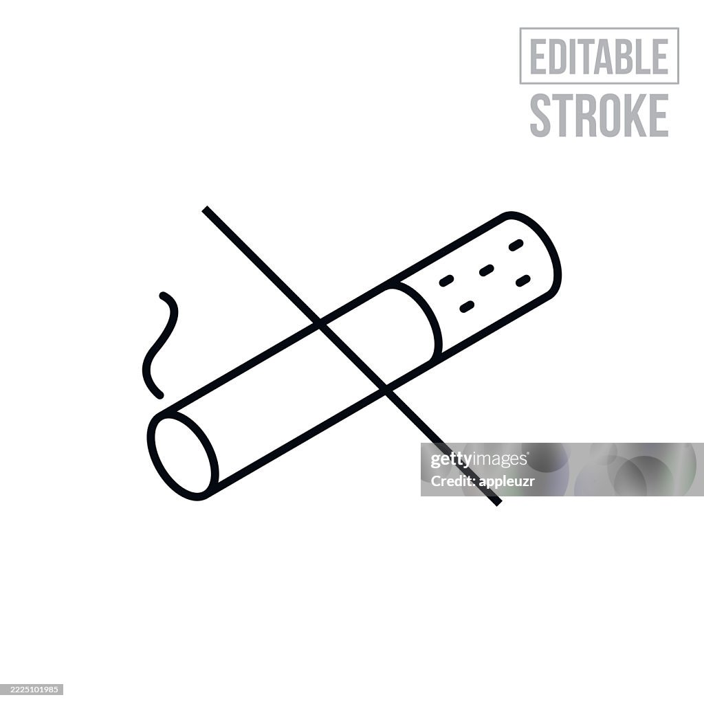 No Smoking Thin Line Icon - Editable Stroke
