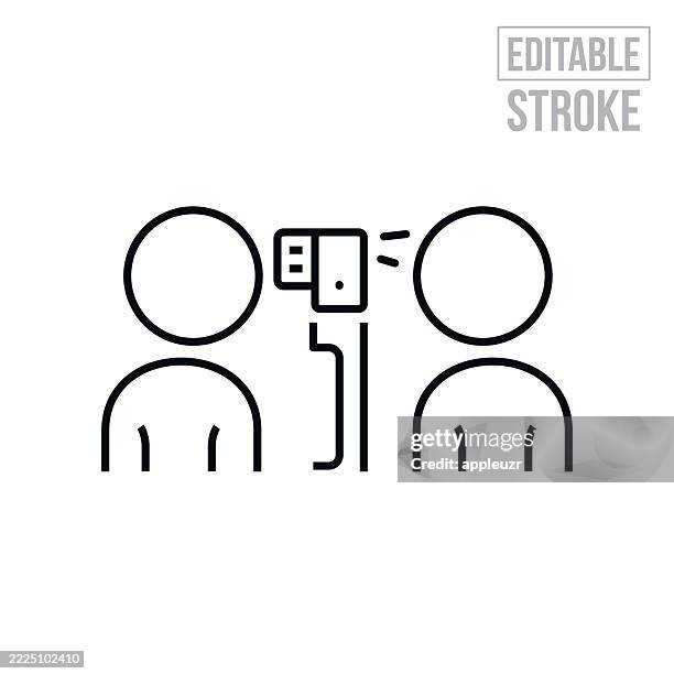 optometrist using a slit lamp to examine a patient's eyes thin line icon - editable stroke - ophthalmologist stock illustrations