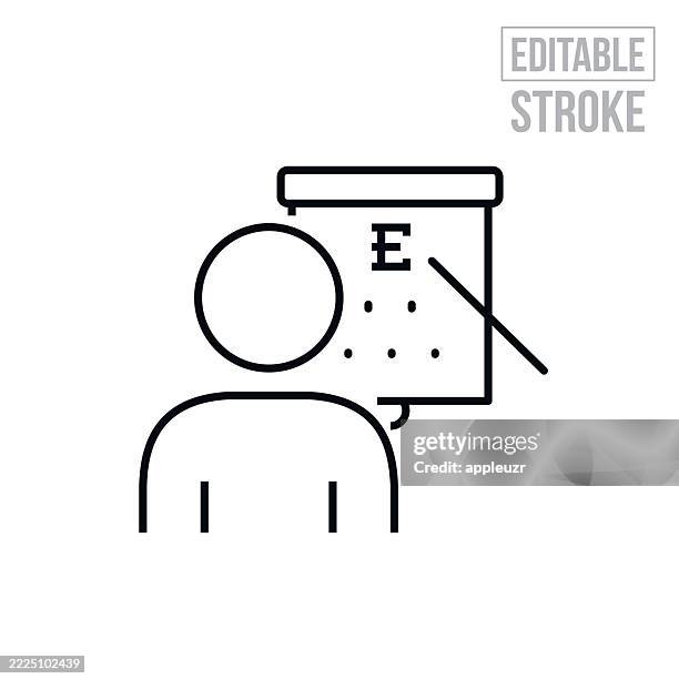 patient taking an eye exam by reading an eye chart thin line icon - editable stroke - ophthalmologist stock illustrations