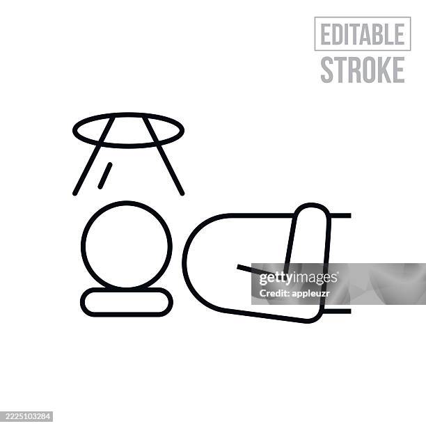 patient undergoing radiation treatment thin line icon - editable stroke - patient lying on back stock illustrations