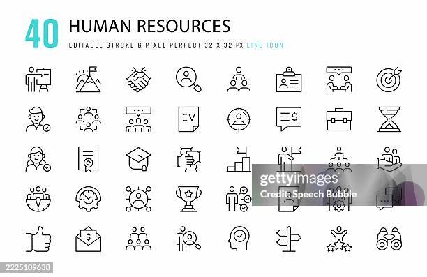stockillustraties, clipart, cartoons en iconen met human resources line icon set. 40 editable stroke vector graphic elements, pixel perfect. for mobile and web. - personeelsbeleid