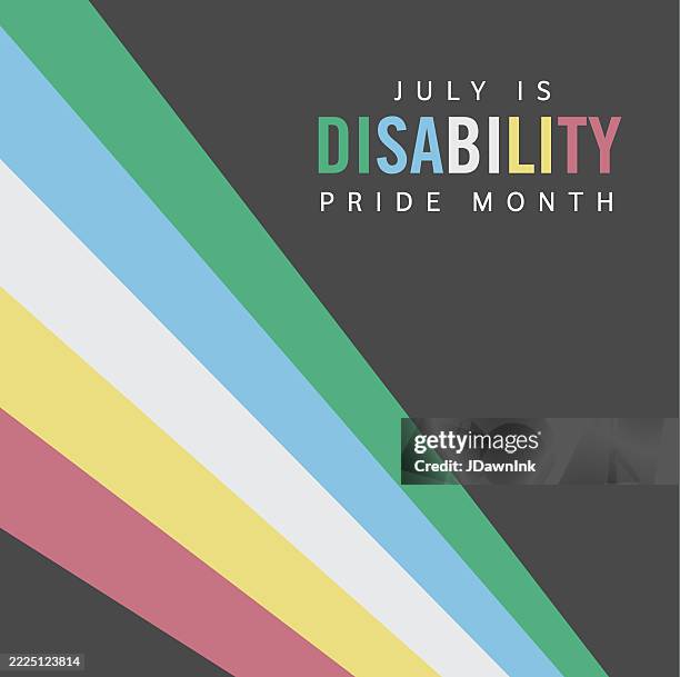 ilustraciones, imágenes clip art, dibujos animados e iconos de stock de mes del orgullo de la discapacidad de julio diseño de fondo abstracto colorido del arco iris con texto - derechos de las personas con discapacidad