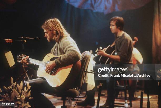 Kurt Cobain of Nirvana during the taping of MTV Unplugged at Sony Studios in New York City, 11/18/93. Photo by Frank Micelotta.