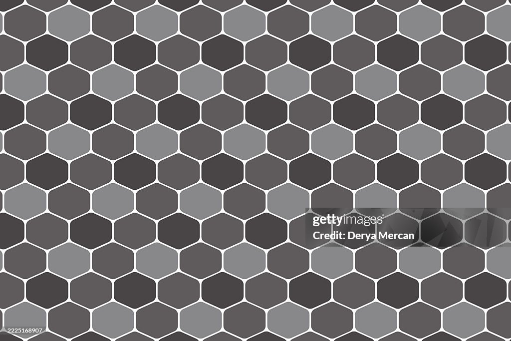 Monochrome ball seamless pattern for sports games football or soccer.Geometric background made of repeating pentagons. Vector stock illustration