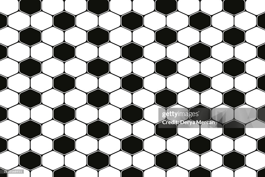 Monochrome ball seamless pattern for sports games football or soccer.Geometric background made of repeating pentagons. Vector stock illustration