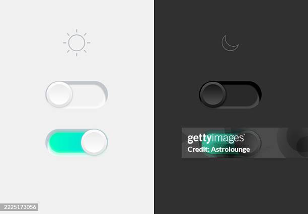neumorphic toggle sliders für den dunkel- und hellmodus – soft ui vector design - schalter stock-grafiken, -clipart, -cartoons und -symbole
