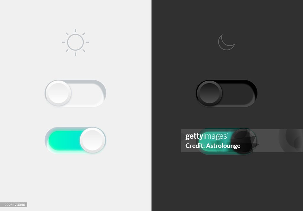 Neumorphic Dark and Light Mode Toggle Sliders – Soft UI Vector Design