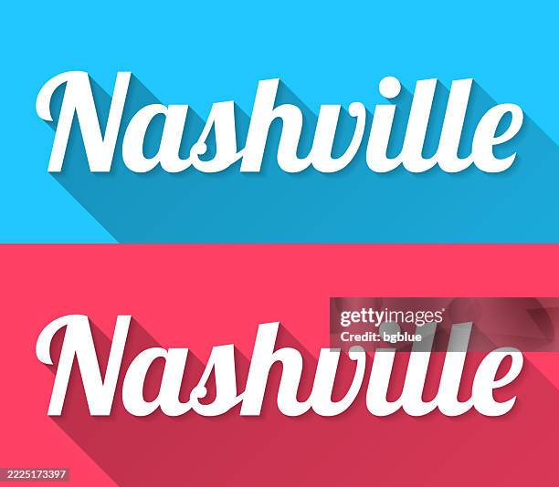 nashville - flat design with long shadow on blue and red background - lower case stock illustrations