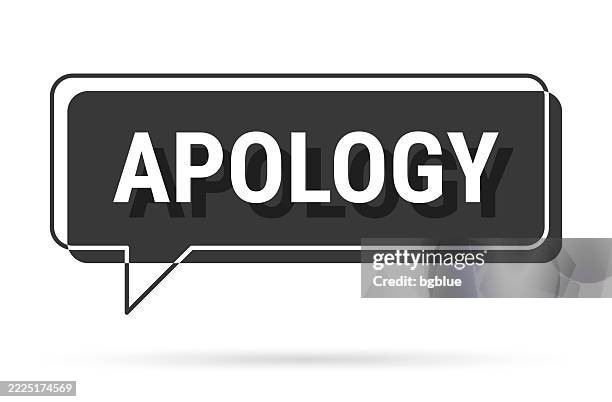 apology - 3d black speech bubble on white background - apology stock illustrations