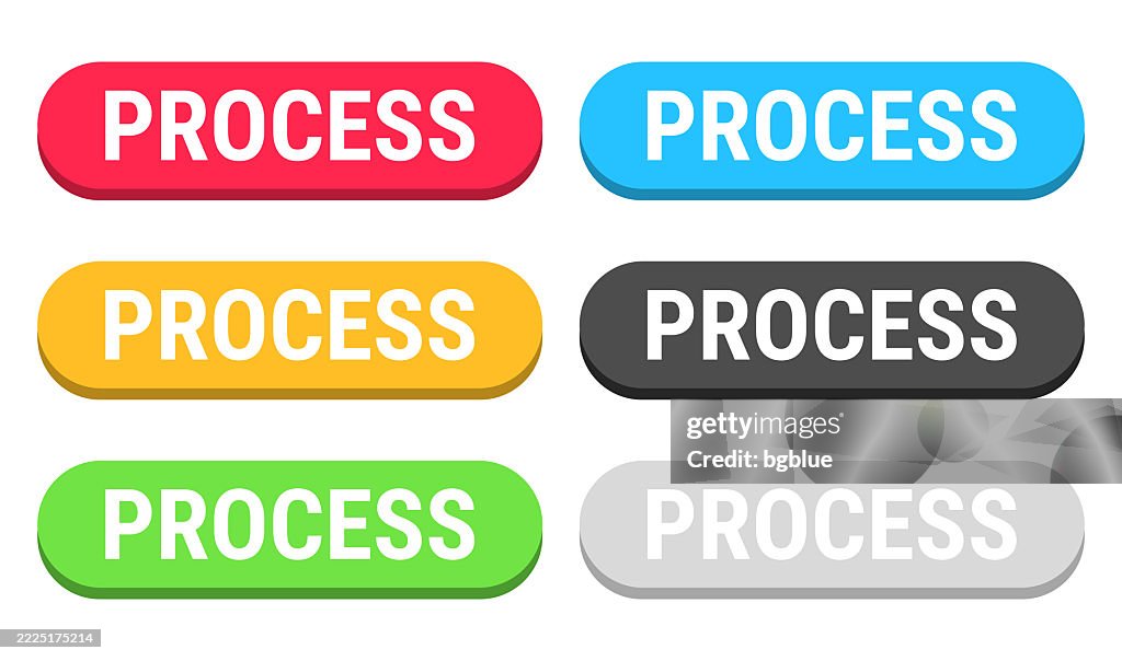 Process Colorful 3d Click Web Buttons On Blank Background High-Res ...