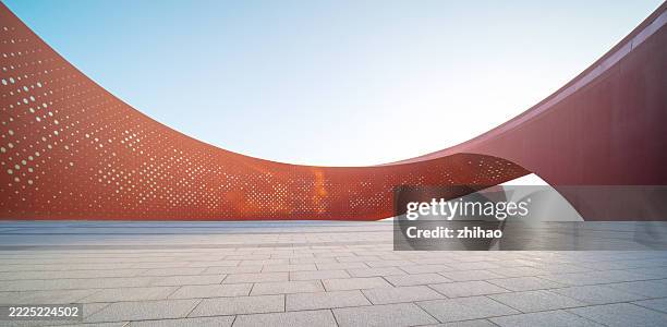 modern red steel structure with curved design - complex math stock pictures, royalty-free photos & images
