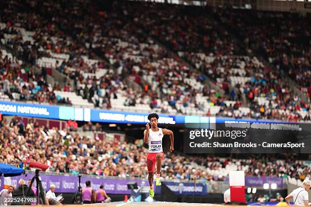 Mattia Furlani during the mens long jump during the Novuna London Athletics Meet, part of the 2025 Diamond League at London Stadium on July 19, 2025...