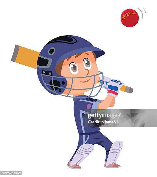 little boy playing cricket. - cricket player stock illustrations