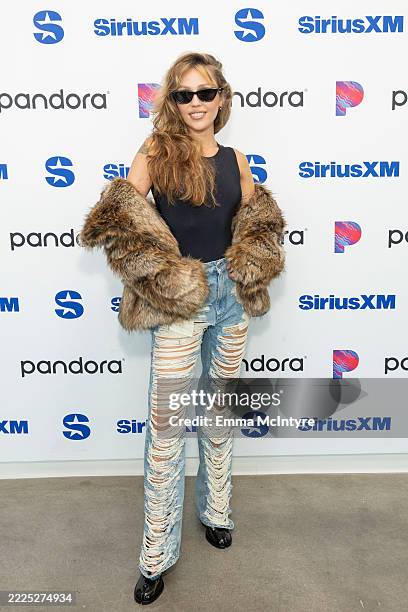 Miley Cyrus visits the SiriusXM studios in Los Angeles on July 15, 2025 in Los Angeles, California.