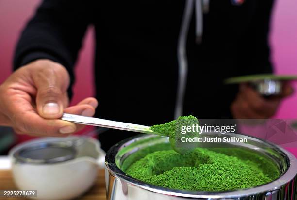 Sam Butarbutar makes a matcha drink at Third Culture on July 15, 2025 in Berkeley, California. A recent surge in matcha's popularity has led to a...