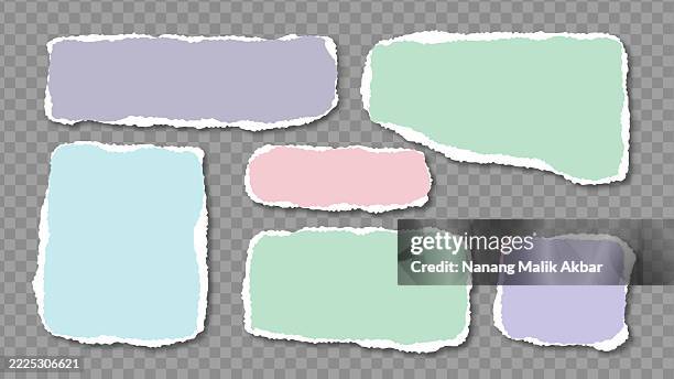colorful paper torn set with transparent background - torn edge circle stock illustrations