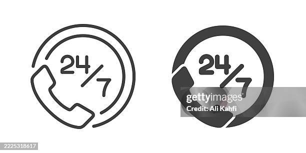 ilustrações de stock, clip art, desenhos animados e ícones de 24 hours thin line and glyph solid icon. editable stroke and perfect pixel isolated on transparent background - aberto 24 horas