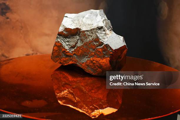 The largest ever Martian meteorite, is on display before auction at Sotheby's New York on July 15, 2025 in New York City. NWA 16788, the largest...