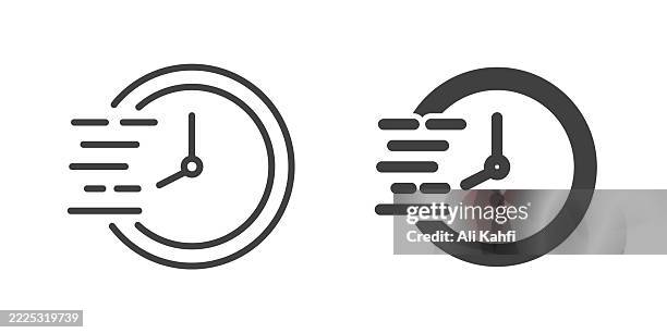 fast time thin line and glyph solid icon. editable stroke and perfect pixel isolated on transparent background - clocking in machine stock illustrations