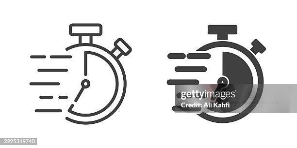fast time thin line and glyph solid icon. editable stroke and perfect pixel isolated on transparent background - timely delivery stock illustrations