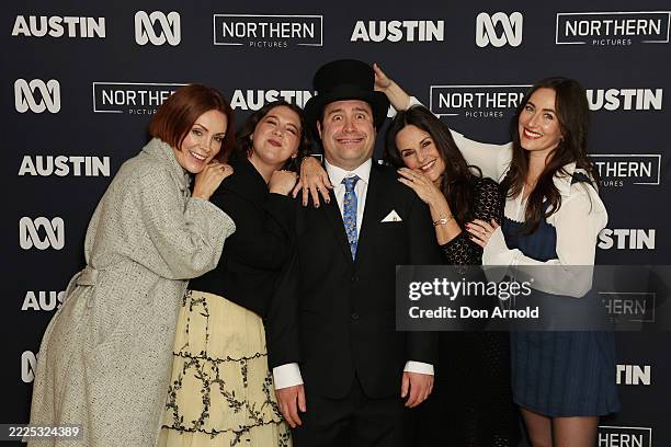 Kate Elliott, Natalie Abbott, Michael Theo, Gia Carides and Claire Lovering pose at Palace Cinemas Moore Park on July 16, 2025 in Sydney, Australia.