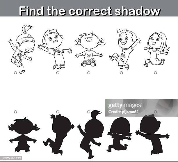 find the correct shadow for children. kids playing together. - playground cartoon stock illustrations