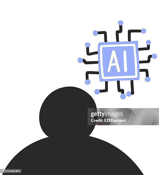thinking ai concept with circuit board illustration. artificial intelligence in human mind illustration. ai integration and robotics illustration. machine learning brain illustration - robotics abstract stock illustrations