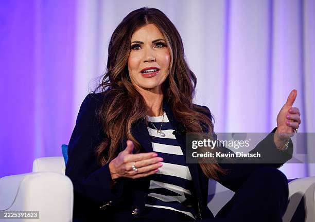 Secretary of Homeland Security Kristi Noem takes part in the Hill Nation Summit, co-hosted by The Hill and NewsNation, at the Willard Hotel on July...