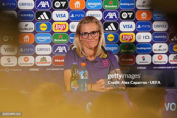 Sarina Wiegman, Head Coach of England, speaks to the media during the England Press Conference ahead of the UEFA Women's EURO 2025 Quarter-final...