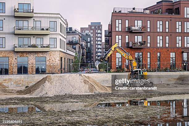 large excavator in a dried-up lake - construction machinery stock pictures, royalty-free photos & images