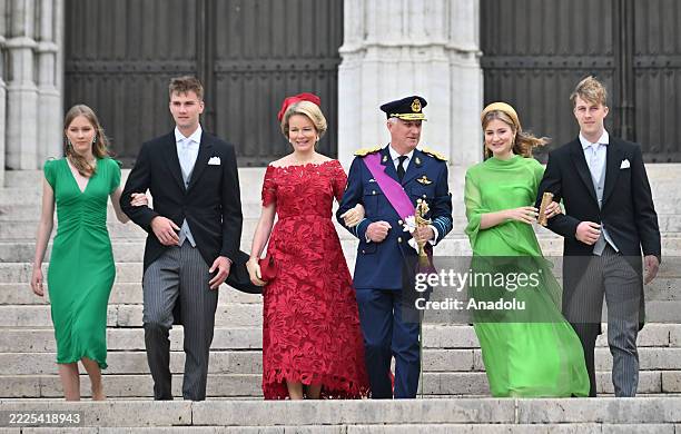 King Philippe of Belgium , Queen Mathilde of Belgium , their children Prince Gabriel of Belgium , Princess Elisabeth of Belgium , Princes Eleonore of...
